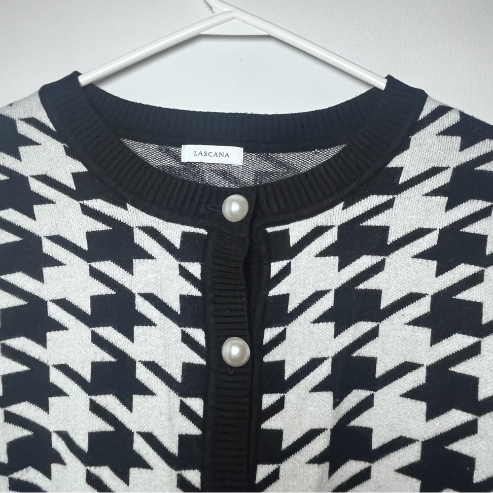 Lascana Sweater Cardigan Black White Houndstooth Womens Small 4/6 - Picture 3 of 10